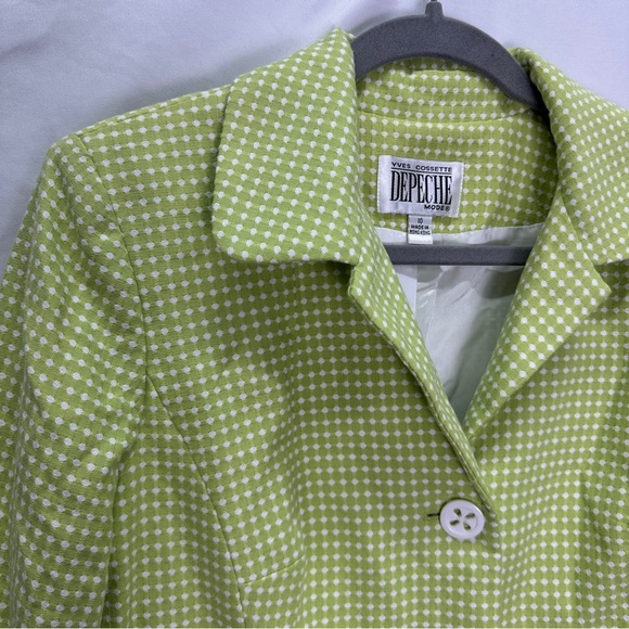 Vintage 80’s Yves Cossette Depeche Mode Long Lime Green Swiss Dot Jacket Size 10 - Picture 2 of 10